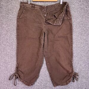 GAP Pants Women 14 Chocolate Brown 100% Linen Tie Hem Casual Cropped Capri 34x21